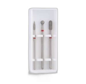 Lõikurite stardikomplekt õhukesele küünenahale plastmahutis, 3 tk. - KOMPLEKT - 2 PUNASET (243 021R, 001 035R, 880 030R)