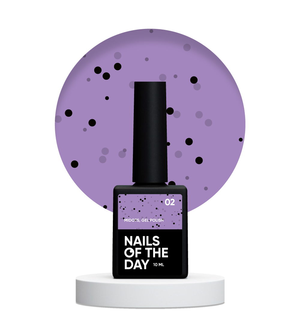 NAILSOFTHEDAY MiDots geellakk 02 — lilla mustade täppidega geellakk küüntele, 10 ml