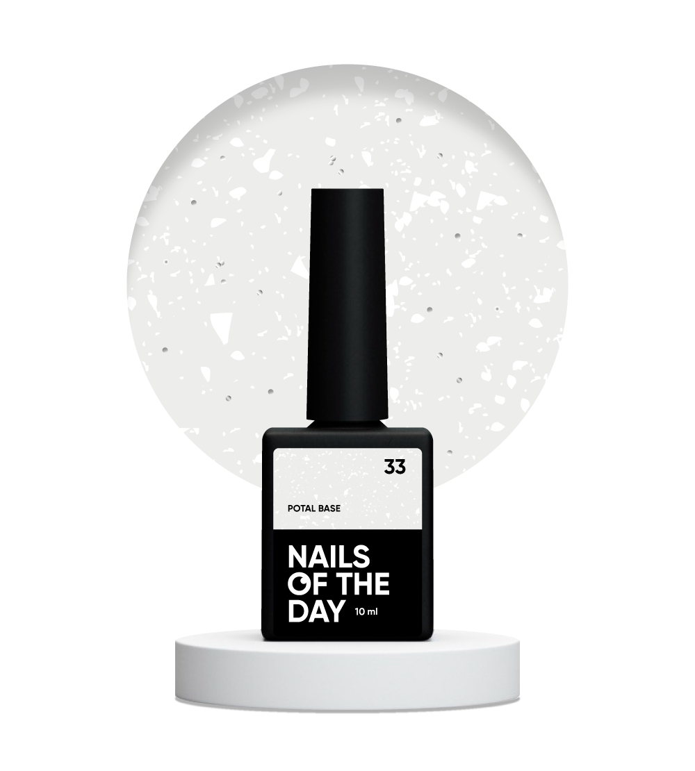 NAILSOFTHEDAY Potal base 33 — läbipaistev aluslakk lumivalge potali ja hõbedase mikroreflektoriga, 10 ml