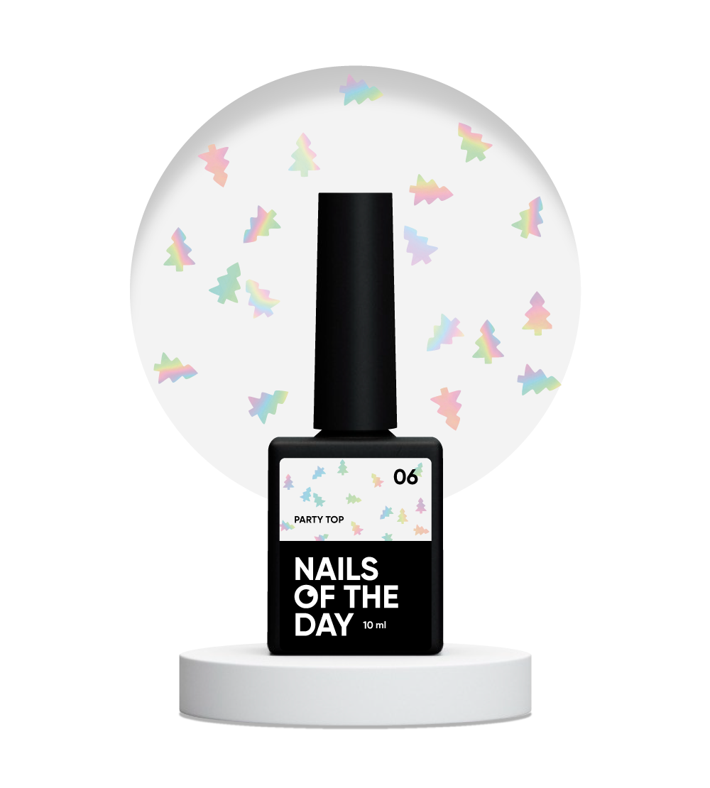 NAILSOFTHEDAY Party top 06 — pealislakk küüntele holograafiliste kalasabadega, ilma kleepuva kihita, 10 ml