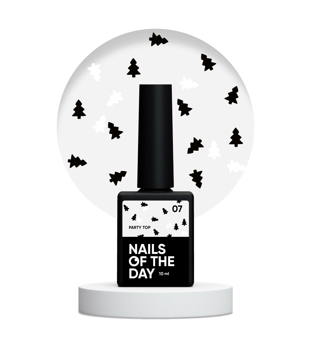 NAILSOFTHEDAY Party top 07 — pealislakk mustade ja valgete jõulukuuskedega küüntele ühes pudelis, ilma kleepuva kihita, 10 ml