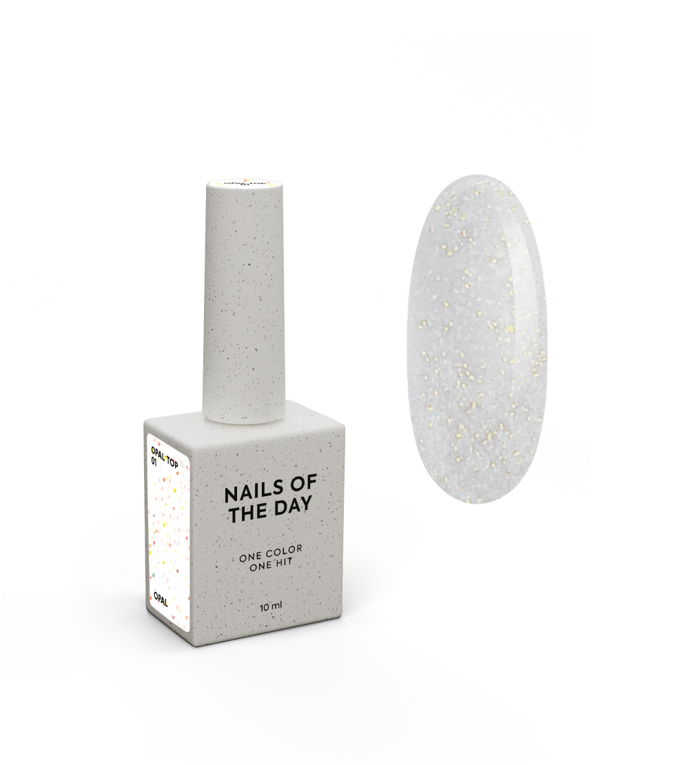 NAILSOFTHEDAY Opal top 01 - läbipaistev topp opaalsäraga, ilma kleepuva kihi ja UV-filtriteta küüntele, 10 ml