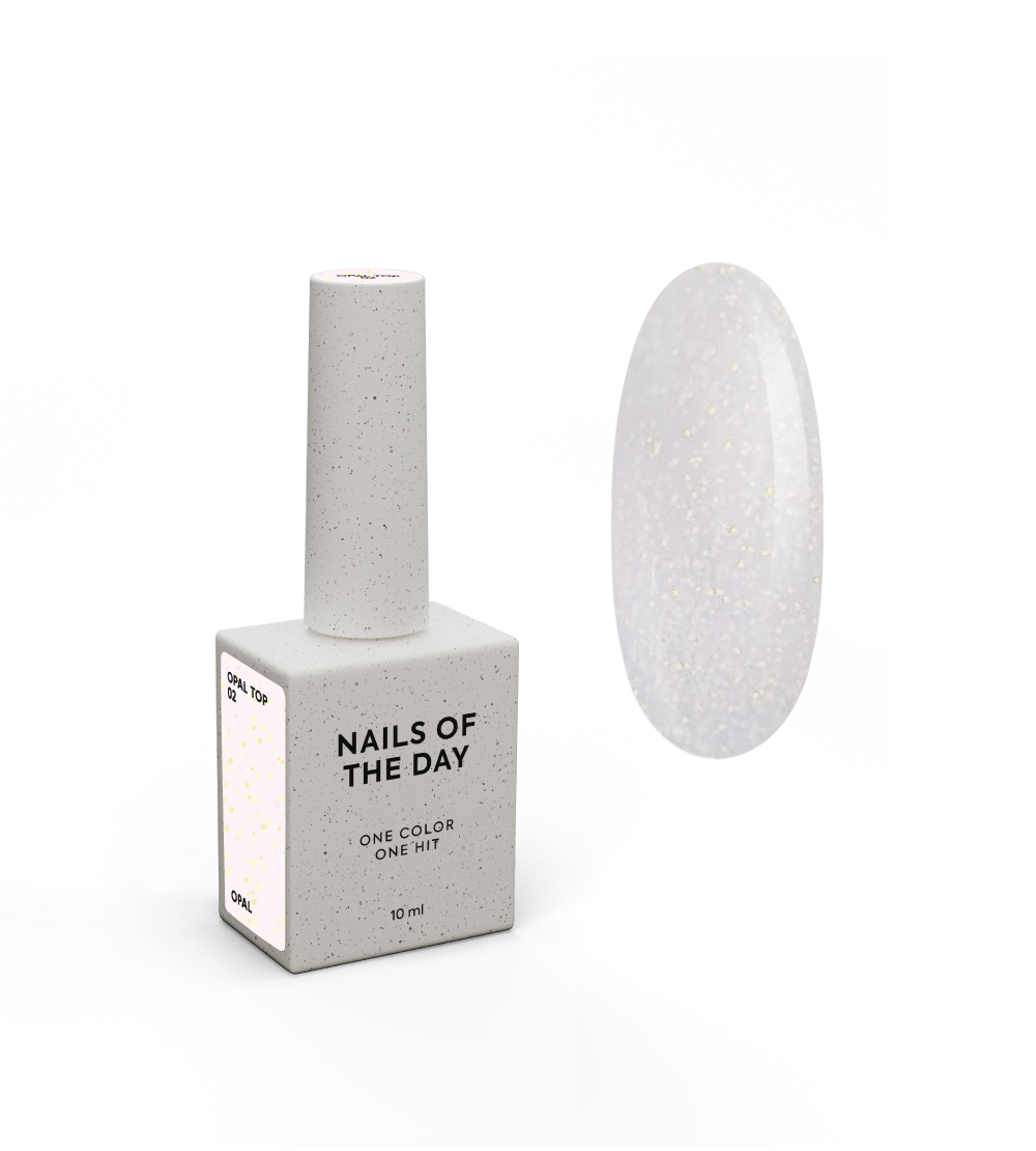 NAILSOFTHEDAY Opal top 02- piimjas tops opaalsäradega, ilma kleepuva kihita ja UV-filtrita küüntele, 10 ml