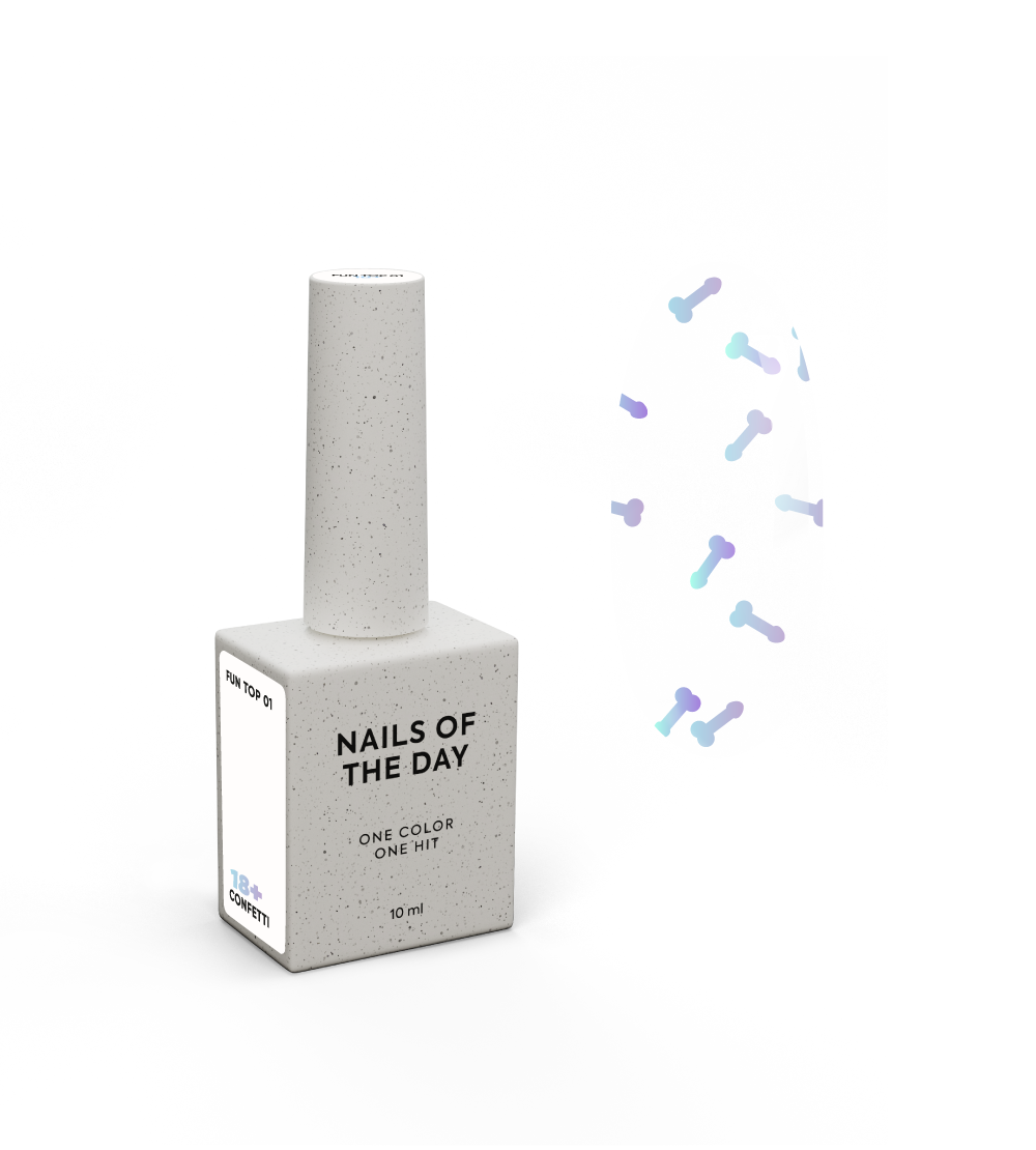 NAILSOFTDAY FUN! top 01 — läikiv pealispind ilma kleepuva kihita holograafilise kunstidekooriga, 10 ml