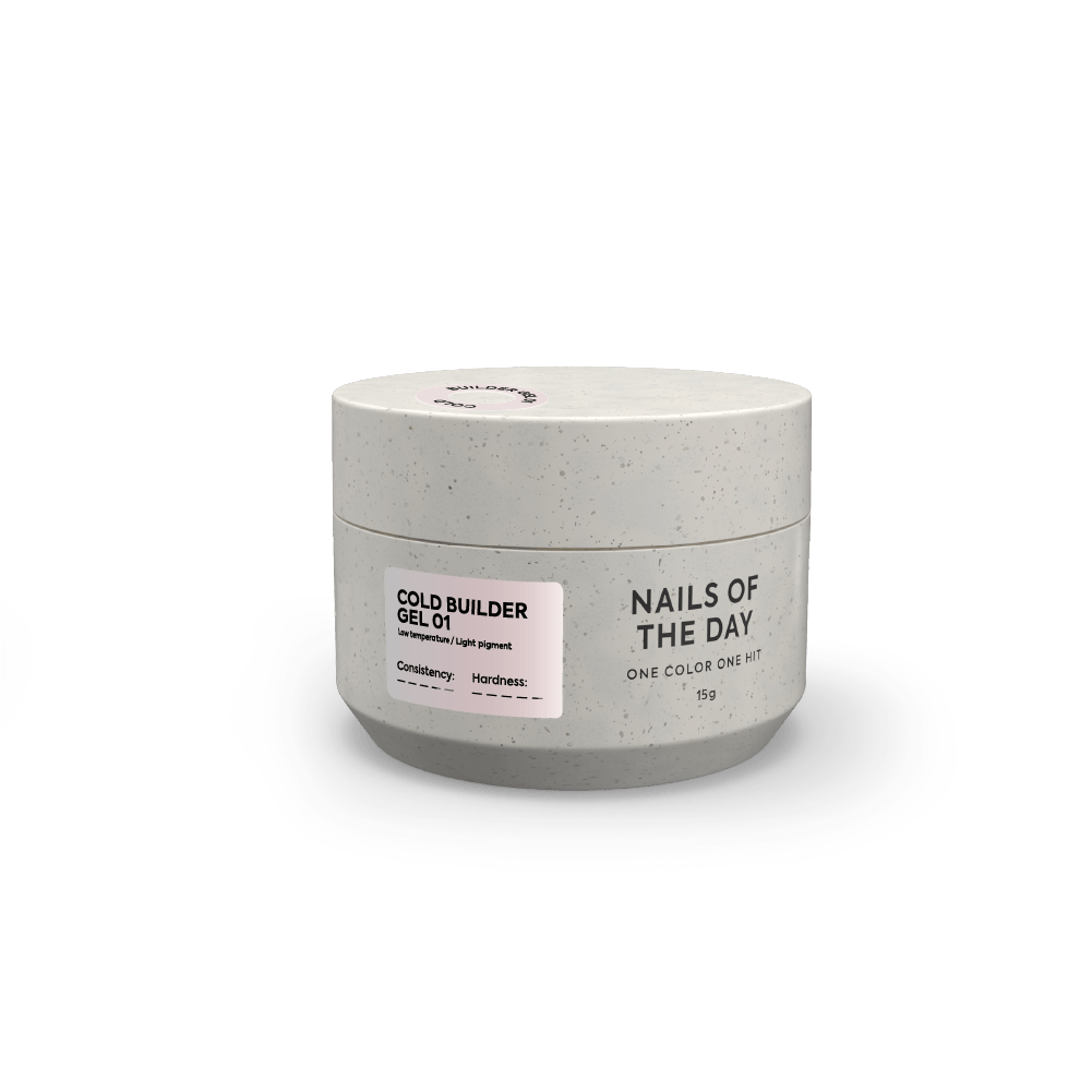 NAILSOFTHEDAY Cold Builder geel 01 — piimjas roosa küünepikendusgeel, 15 ml