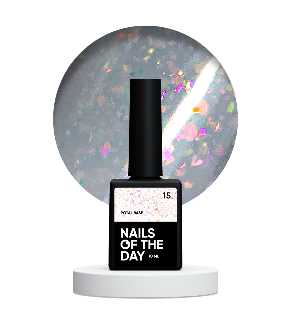 NAILSOFTHEDAY Potal base 15 – õrn-piimjas alus holograafilise fooliumiga, 10 ml