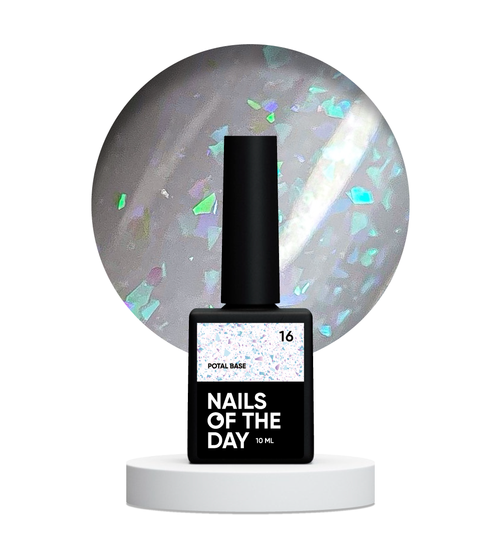 NAILSOFTHEDAY Potal base 16 – õrn-piimjas alus holograafilise fooliumiga, 10 ml