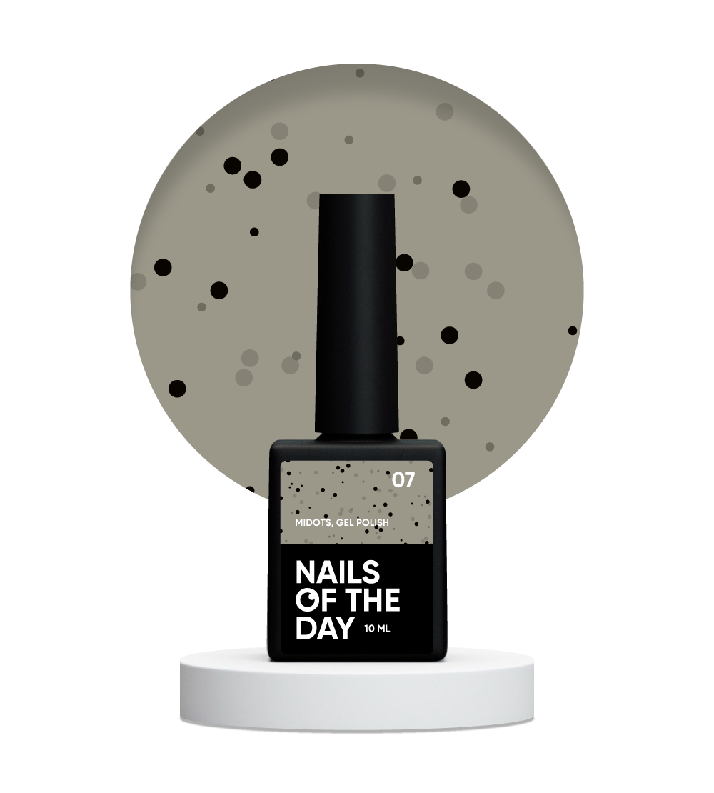 NAILSOFTHEDAY MiDots geellakk 07 — piima-pistaatsia geellakk mustade täppidega küüntele, 10 ml