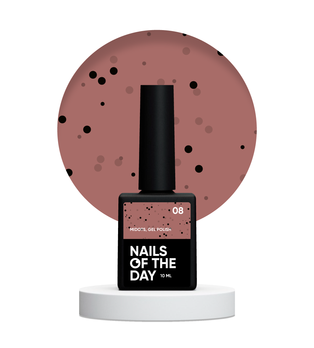 NAILSOFTHEDAY MiDots geellakk 08 — telliskivi mustade täppidega geellakk küüntele, 10 ml
