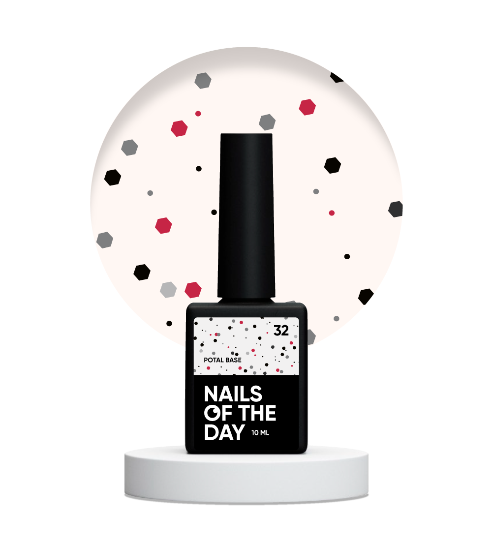 NAILSOFTHEDAY Potal base 32 — piimjas põhi mustade ja punaste litritega, 10 ml