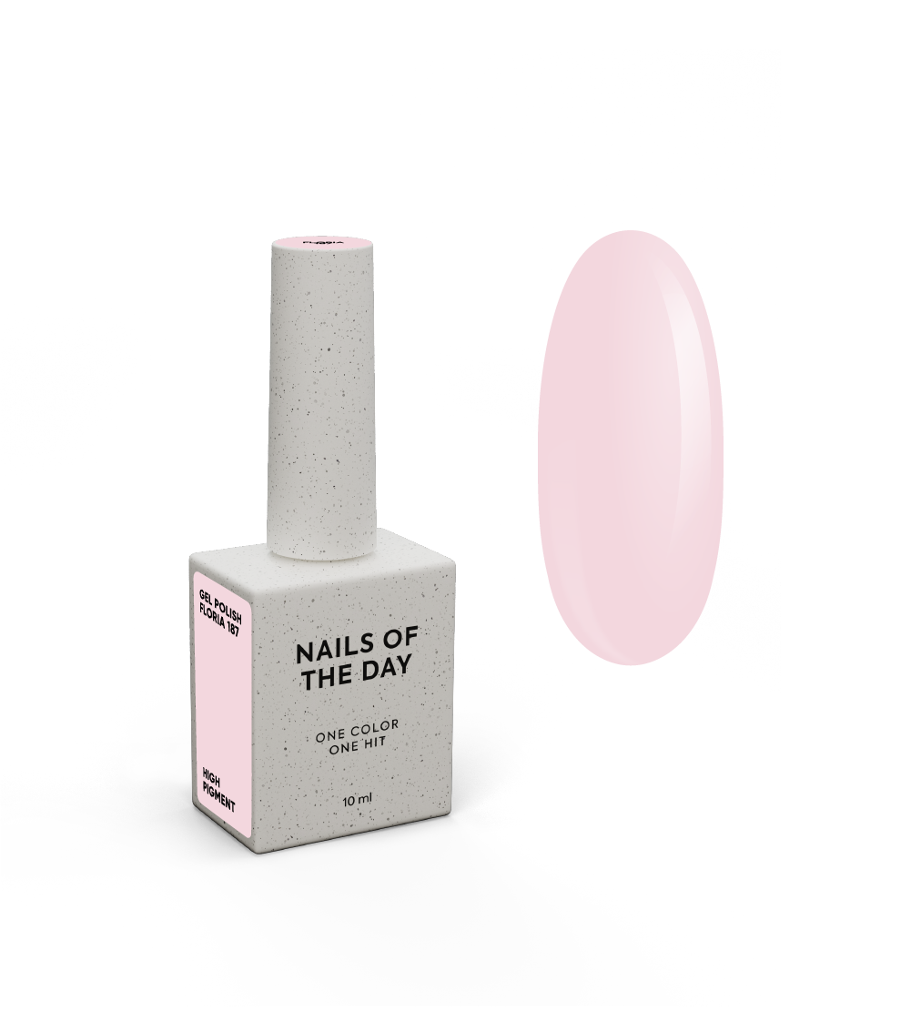 NAILSOFTHEDAY Geellakk Floria 187 — ühes kihis kattuv pastelne roosa geellakk, 10 ml