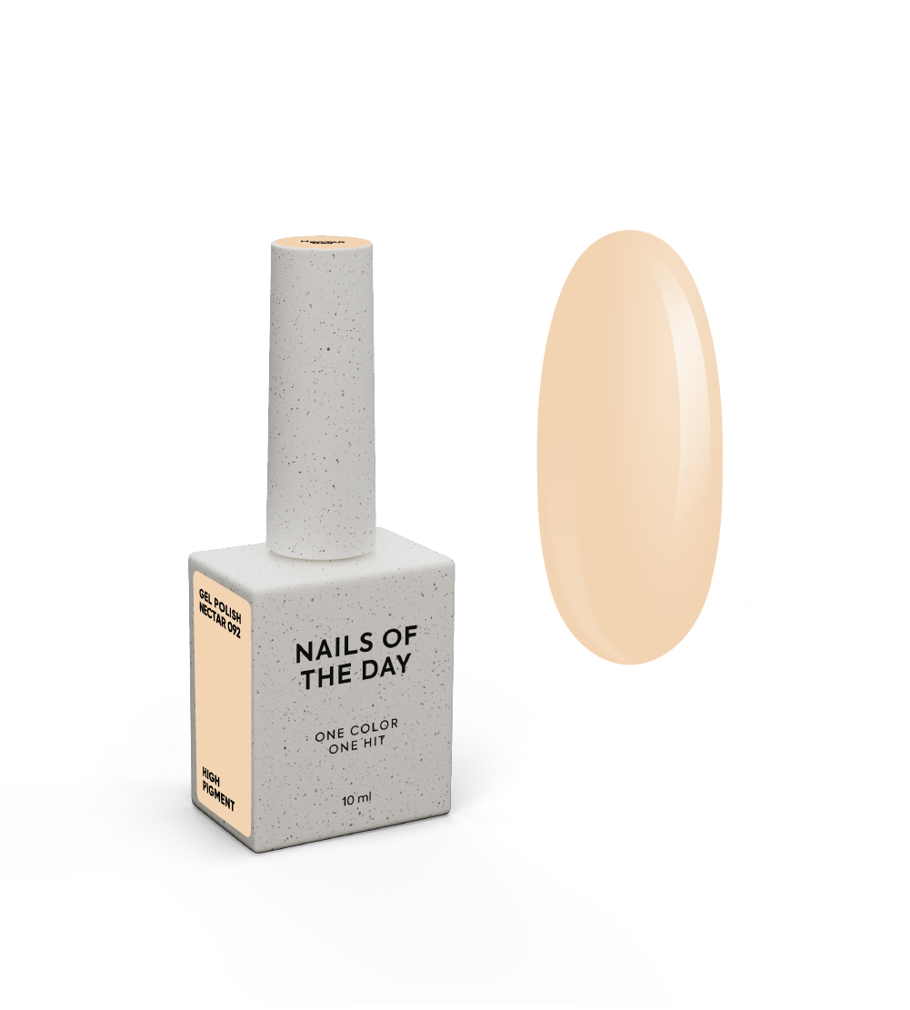 NAILSOFTHEDAY Geellakk Nectar 092 — ühes kihis kattuv pastell-virsikuvärvi geellakk, 10 ml