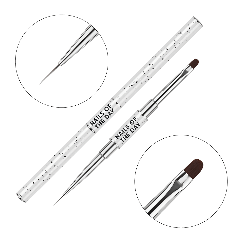 NAILSOFTHEDAY professionaalne pintsel 2-in-1: lainer + ovaal — kahepoolne professionaalne metallist maniküürihari korgiga õhukeseks joonistamiseks ja geeli pealekandmiseks, lainer 11 mm + tasane ovaal 11 mm