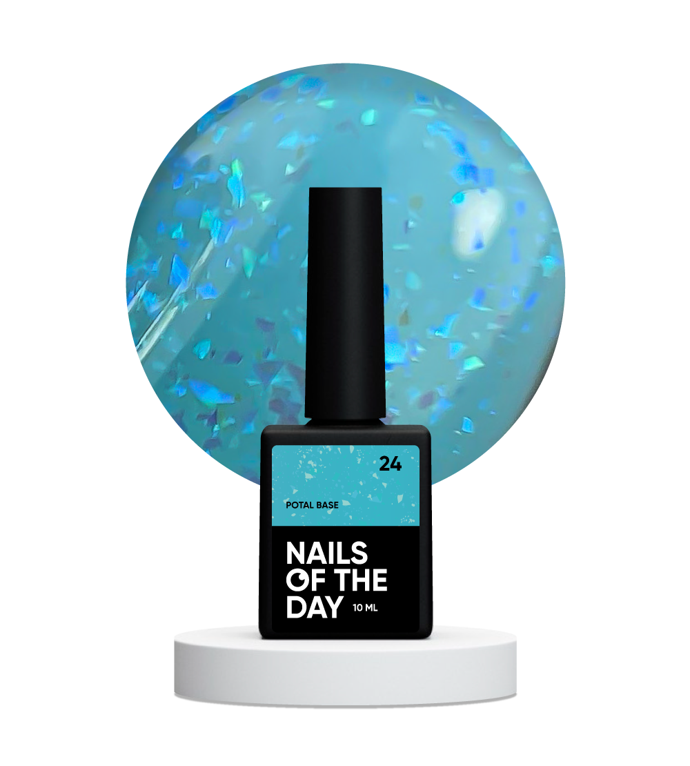 NAILSOFTHEDAY Potal alus 24 - taevasinine/helesinine alus holograafilise stiilse potaliga, 10 ml