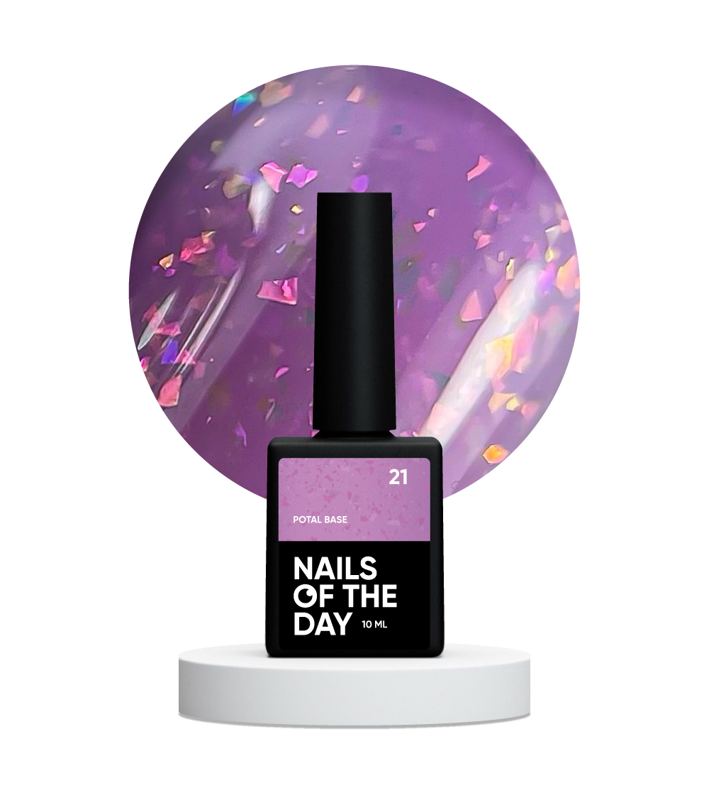 NAILSOFTHEDAY Potal base 21 – lilla/lilla alus holograafilise stiilse potaliga, 10 ml