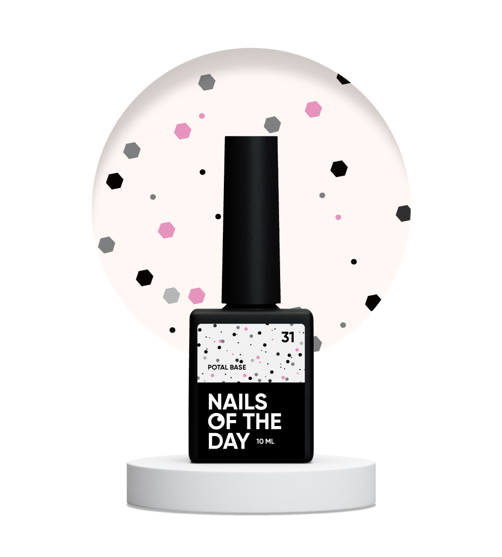 NAILSOFTHEDAY Potal base 31 — piimjas põhi musta ja roosa säraga, 10 ml
