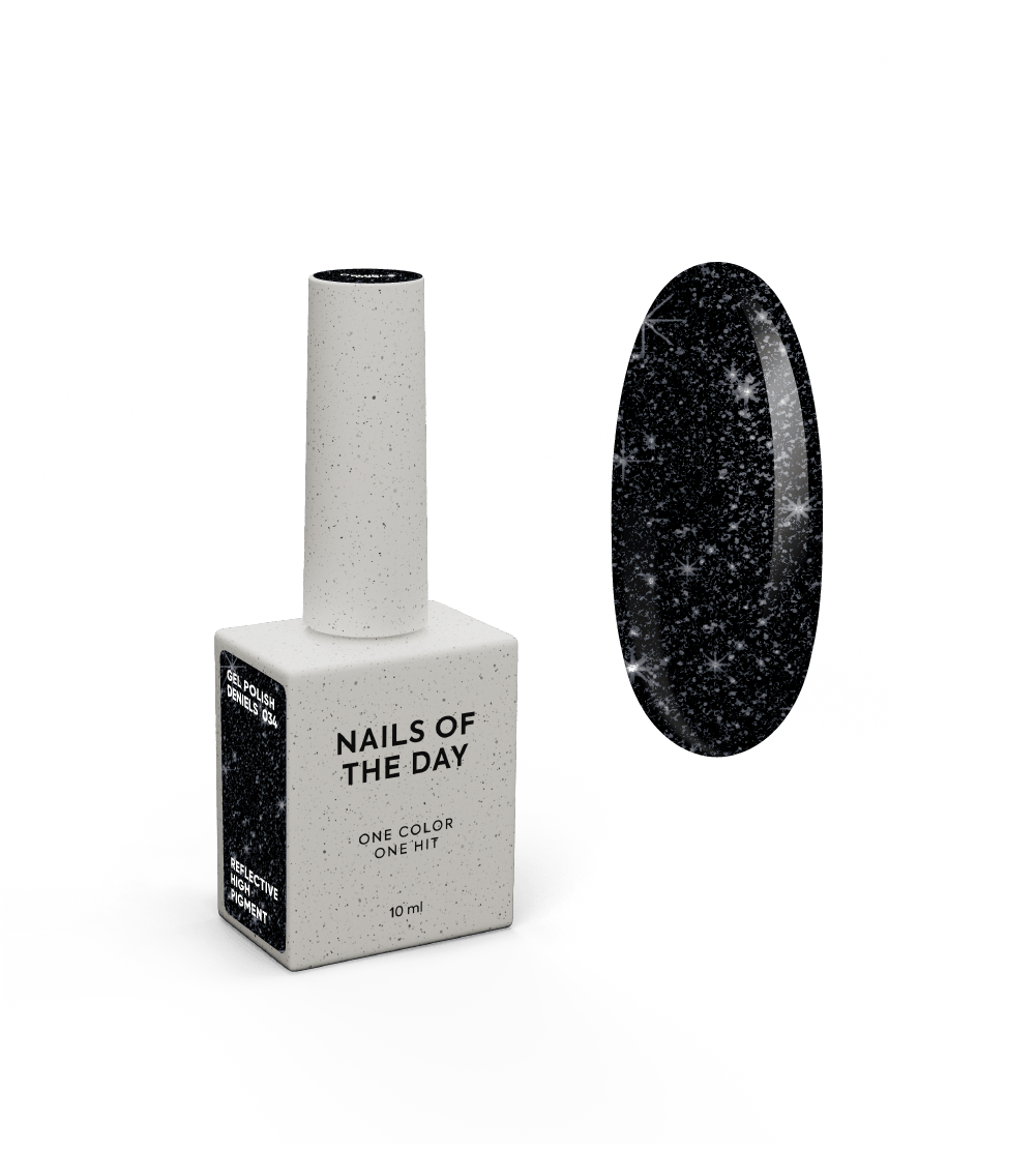 NAILSOFTHEDAY Geellakk Deniels — pigmenteeritud must hõbedase säraga peegeldava geellakiga küüntele, 10 ml