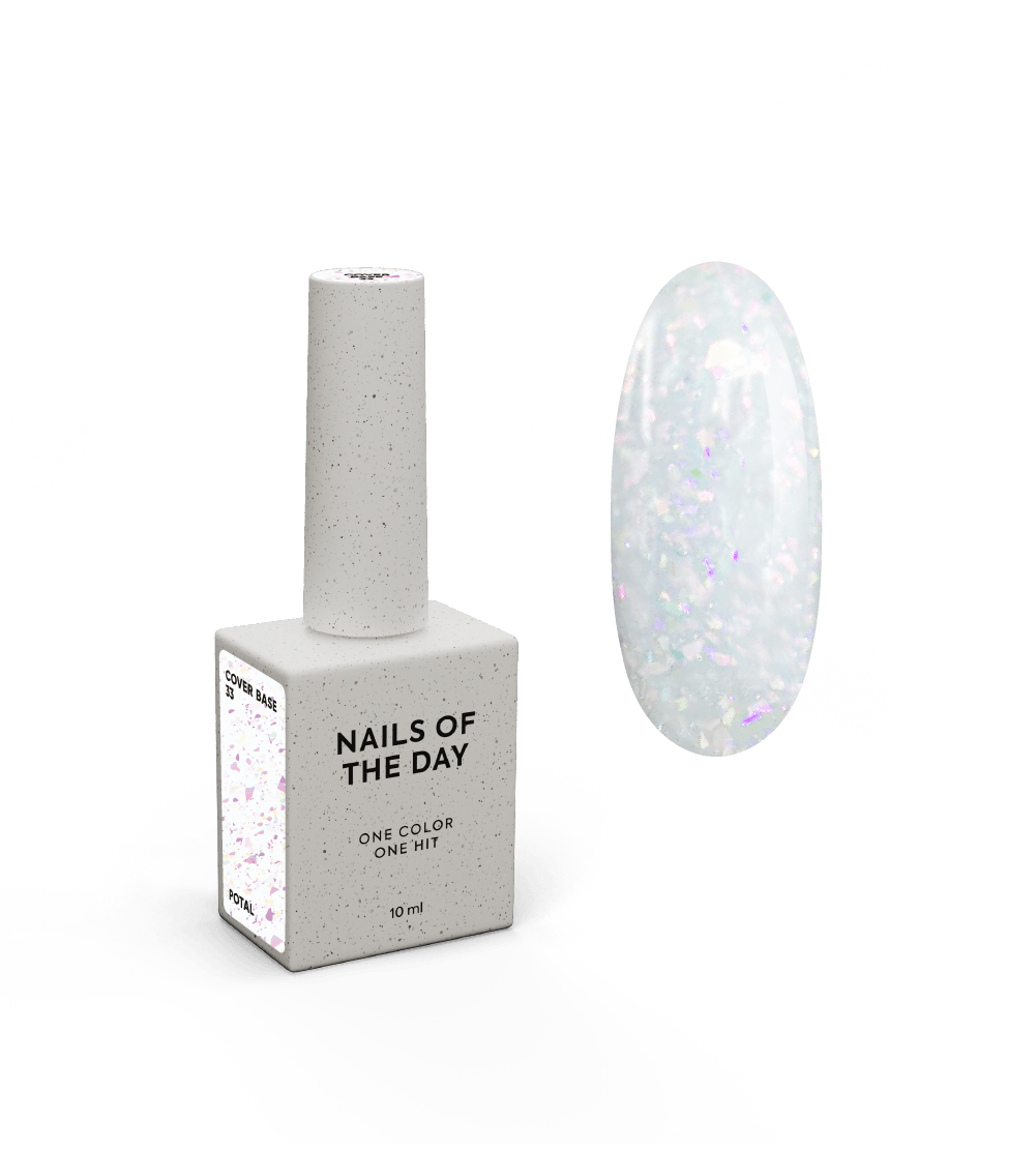 NAILSOFTHEDAY Kattealus 33 potal — hele piimjas aluslakk holograafilise potaliga, 10 ml