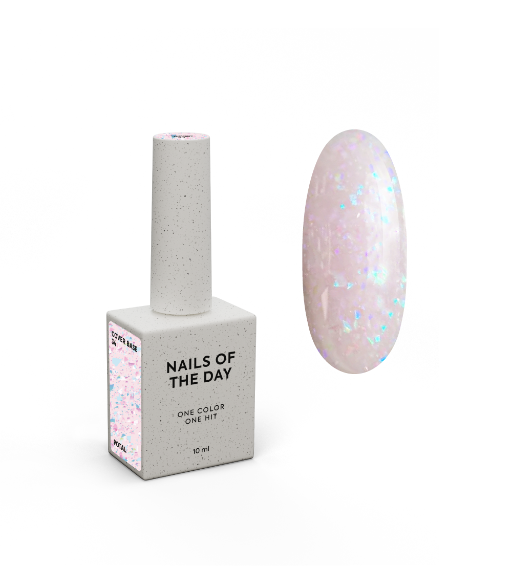 NAILSOFTHEDAY Kattealus 34 potal — heleroosa holograafilise potali aluskattega küüntele, 10 ml