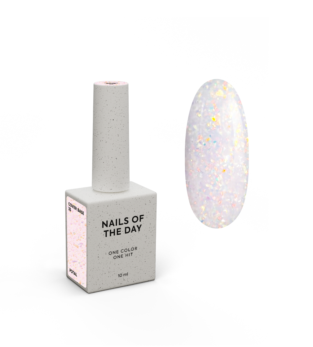 NAILSOFTHEDAY Kattealus 35 potal — heleroosa holograafilise potali aluskattega küüntele, 10 ml