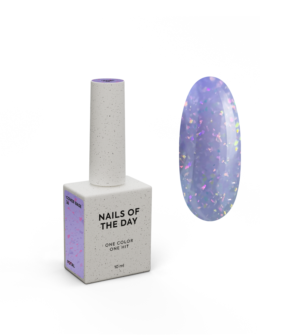 NAILSOFTHEDAY Kattealus 36 potal — lilla aluslakk holograafilise potaliga, 10 ml