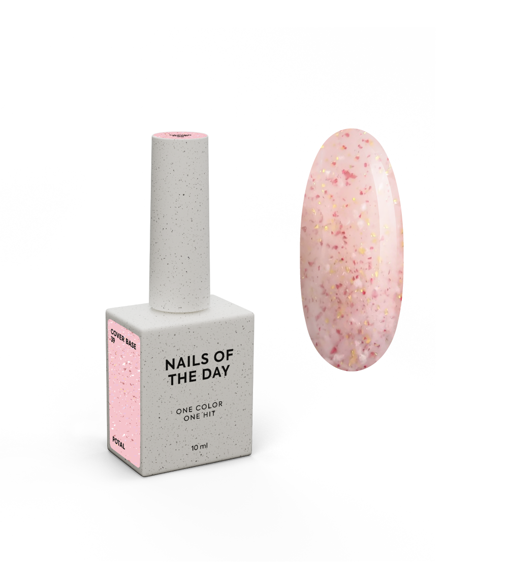 NAILSOFTHEDAY Kattealus 39 potal - roosa roosa, kuldse ja valge potal küünealuse kattega, 10 ml