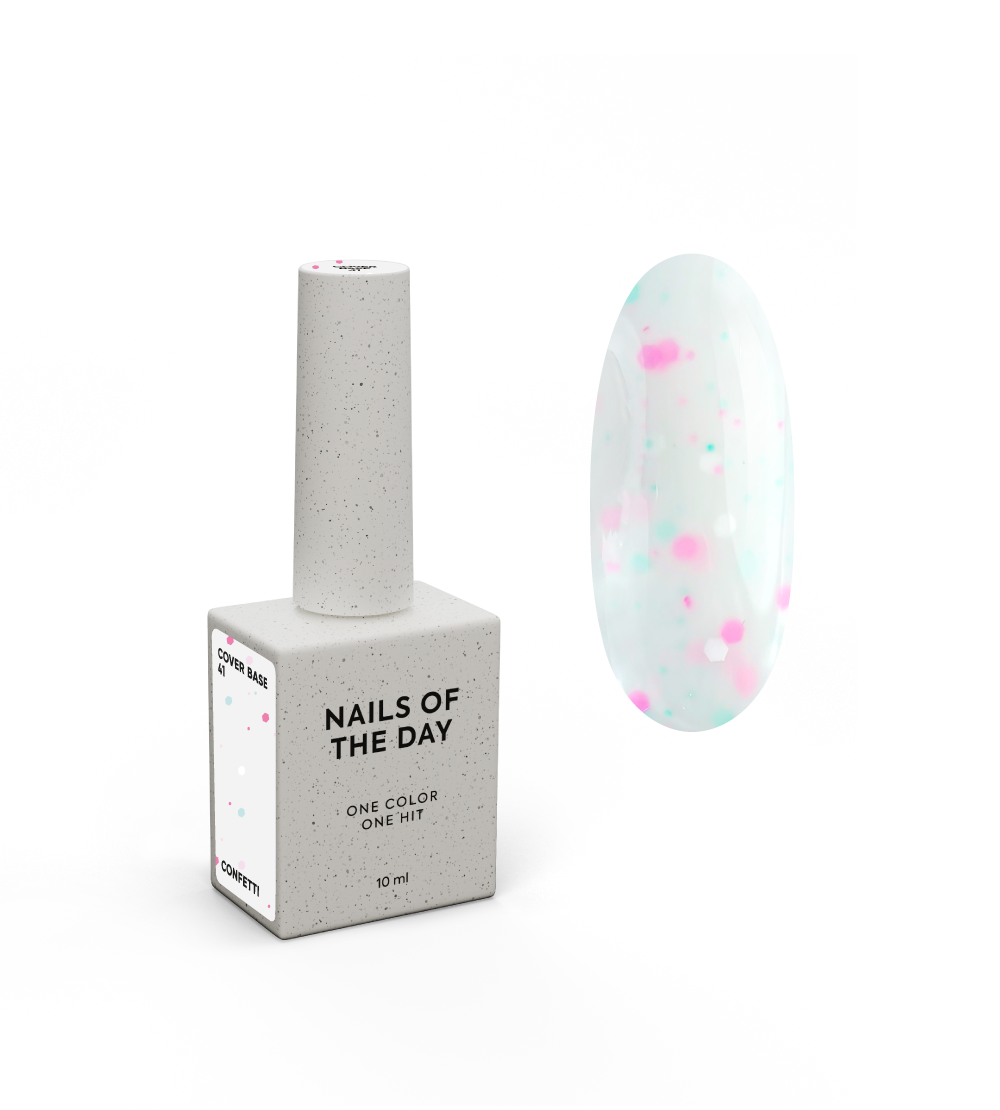 NAILSOFTHEDAY Kattealus 41 konfetti — küllastunud piimjas roosa, türkiissinise ja valge konfeti aluskattega küüntele, 10 ml