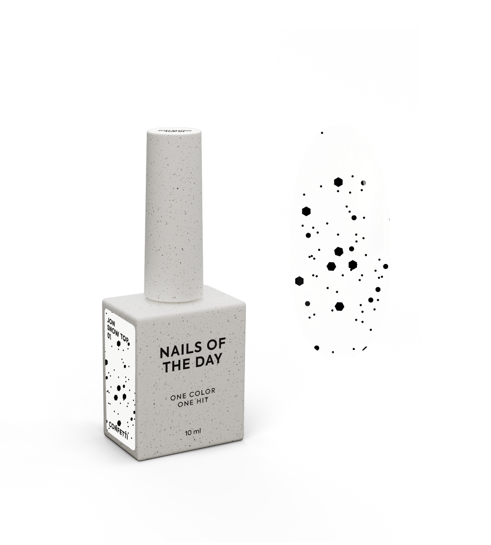 NAILSOFTHEDAY Jon Snow top 01 — pealislakk erineva suurusega mustade kuusnurkadega, mittekleepuv, 10 ml