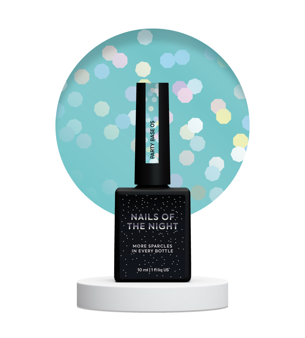 NAILSOFTHENIGHT peoalus 05 – neoonsinine holograafiliste kuusnurkadega alus, 10 ml