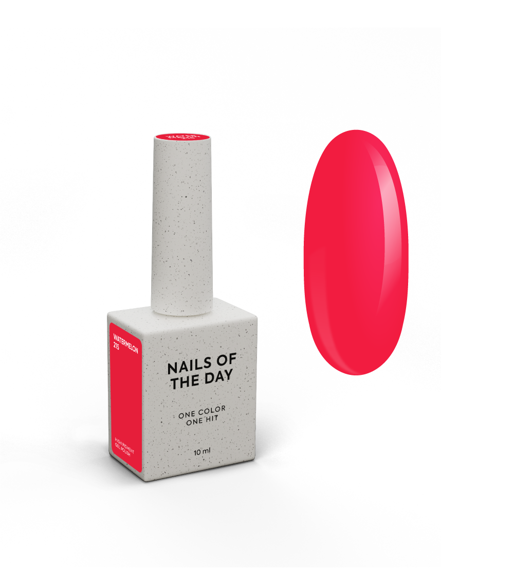 NAILSOFTHEDAY Geellakk Watermelon — rikkalik korallipunane geellakk, mis kattub ühes kihis, 10 ml