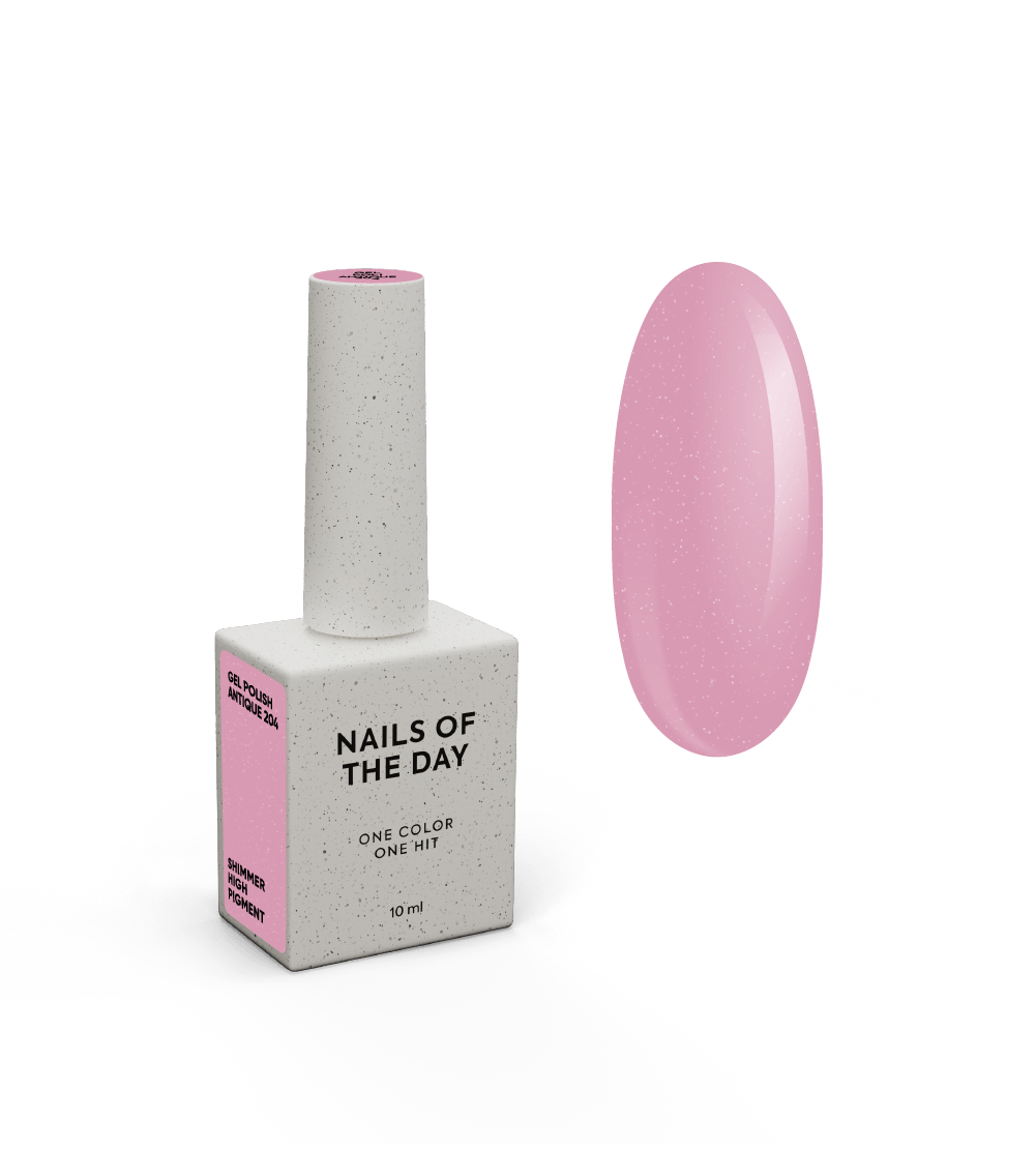 NAILSOFTHEDAY Gel Polish Antique 204 — puuderroosa sädelusega geellakk, 10 ml
