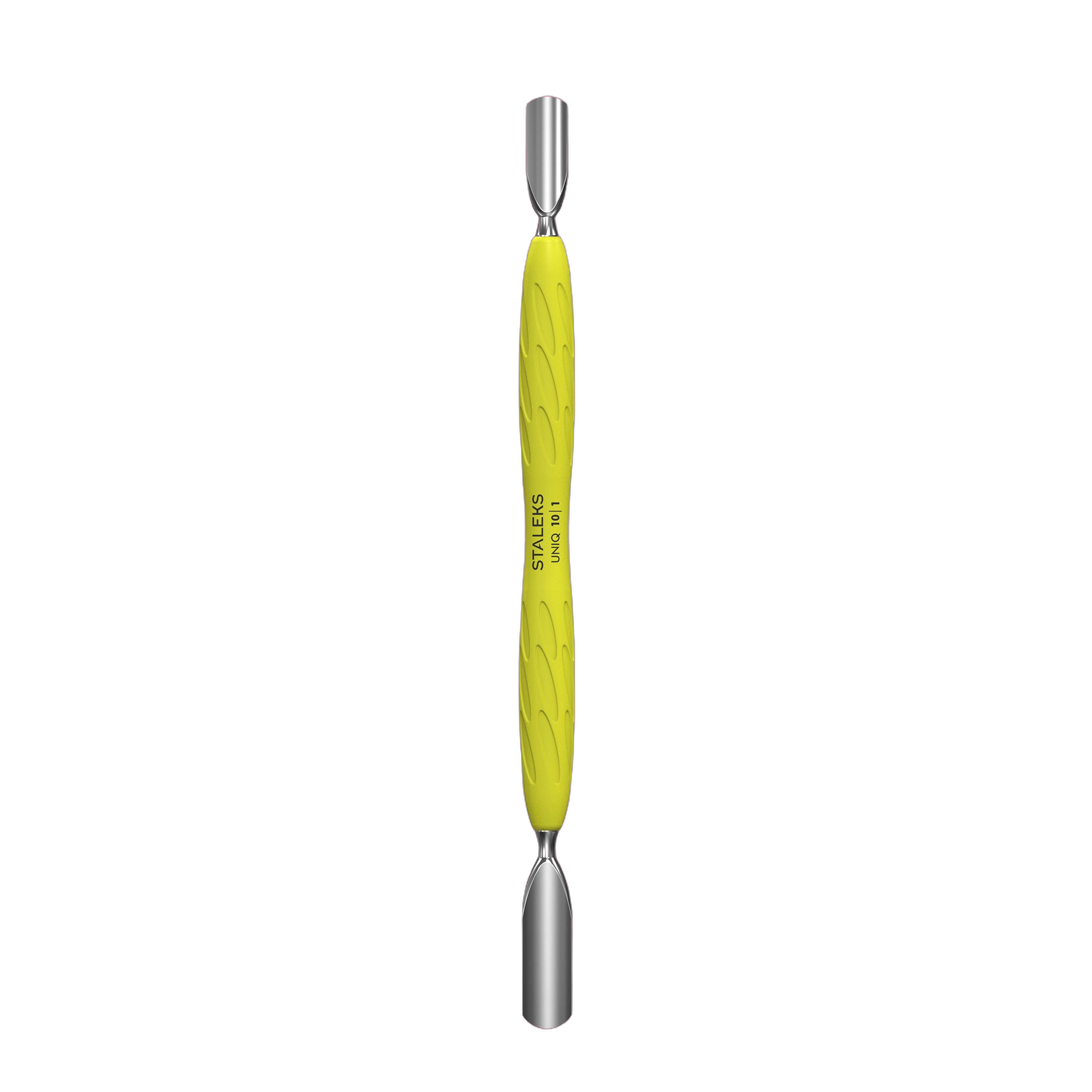 Manicure pusher Gummy with yellow silicone handle UNIQ 10 TYPE 1 (rounded wide and rounded narrow pusher)