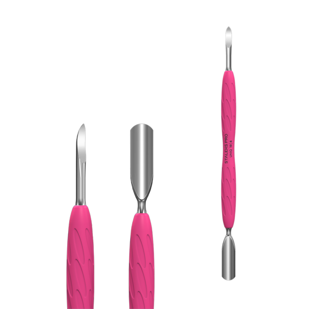 Manikyyrne labidas STALEKS PRO Gummy silikoonkaepidmega UNIQ 10 TYPE 6 (lai umardatud pusser + piik)