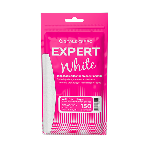 Vahetatavad valged failid poolkuukujulisele viilile pehmel alusel 150 gritti STALEKS PRO EXPERT 40 30 tk