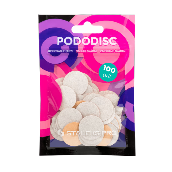 Vahetatavad valged failid pediküürikettale 100 gritti STALEKS PRO EXPERT PODODISC M 50 tk