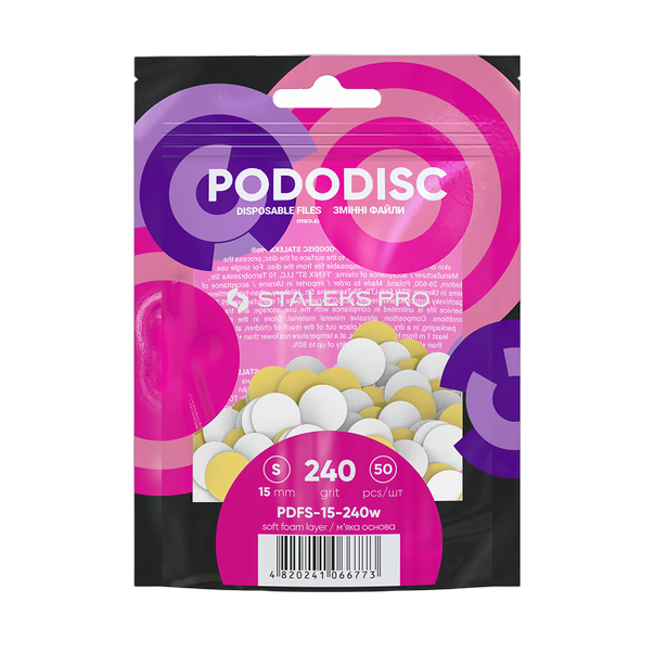 Vahetusfailid valged pediküürikettale pehmel alusel 240 grit STALEKS PRO EXPERT PODODISC S 50 tk