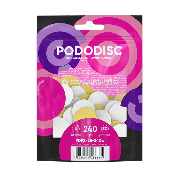 Vahetusfailid valged pediküürikettale pehmel alusel 240 grit STALEKS PRO EXPERT PODODISC L 50 tk