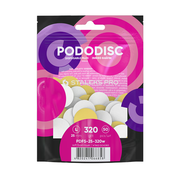 Vahetatavad valged failid pedikyyrikettale pehmel alusel 320 gritti STALEKS PRO EXPERT PODODISC L 50 tk