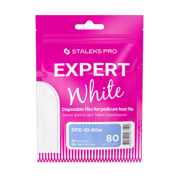 STALEKS PRO EXPERT 10 valkoista vaihtoviilaa pedikyyrijalkaviilaan — 80 Grit, 30 kpl