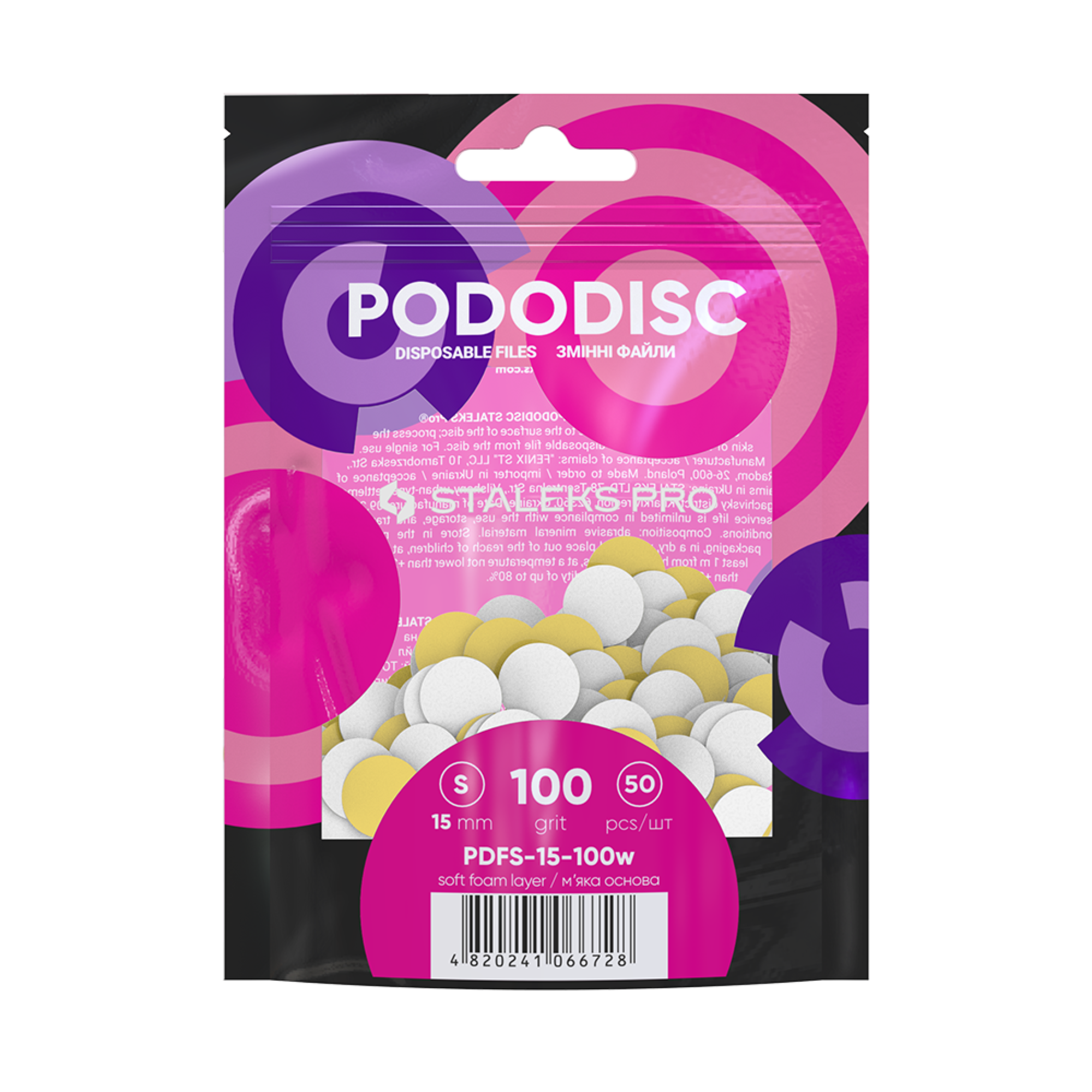 Pehmeäpohjaiset vaihtotiedostot pedikyyri-levylle PODODISC STALEKS PRO S 100 grit (50 kpl)